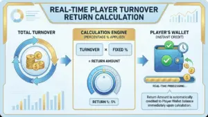 Biểu đồ minh họa cơ chế tính toán và kết toán hoàn trả tự động theo thời gian thực tại Top88
